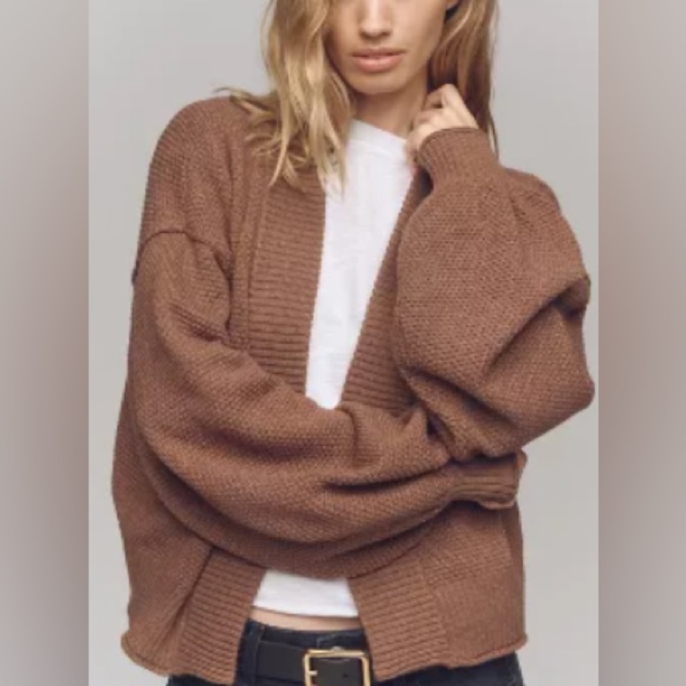 The Livvy Waffle Knit Cardigan Sweater by Flat White-One Size-Blush